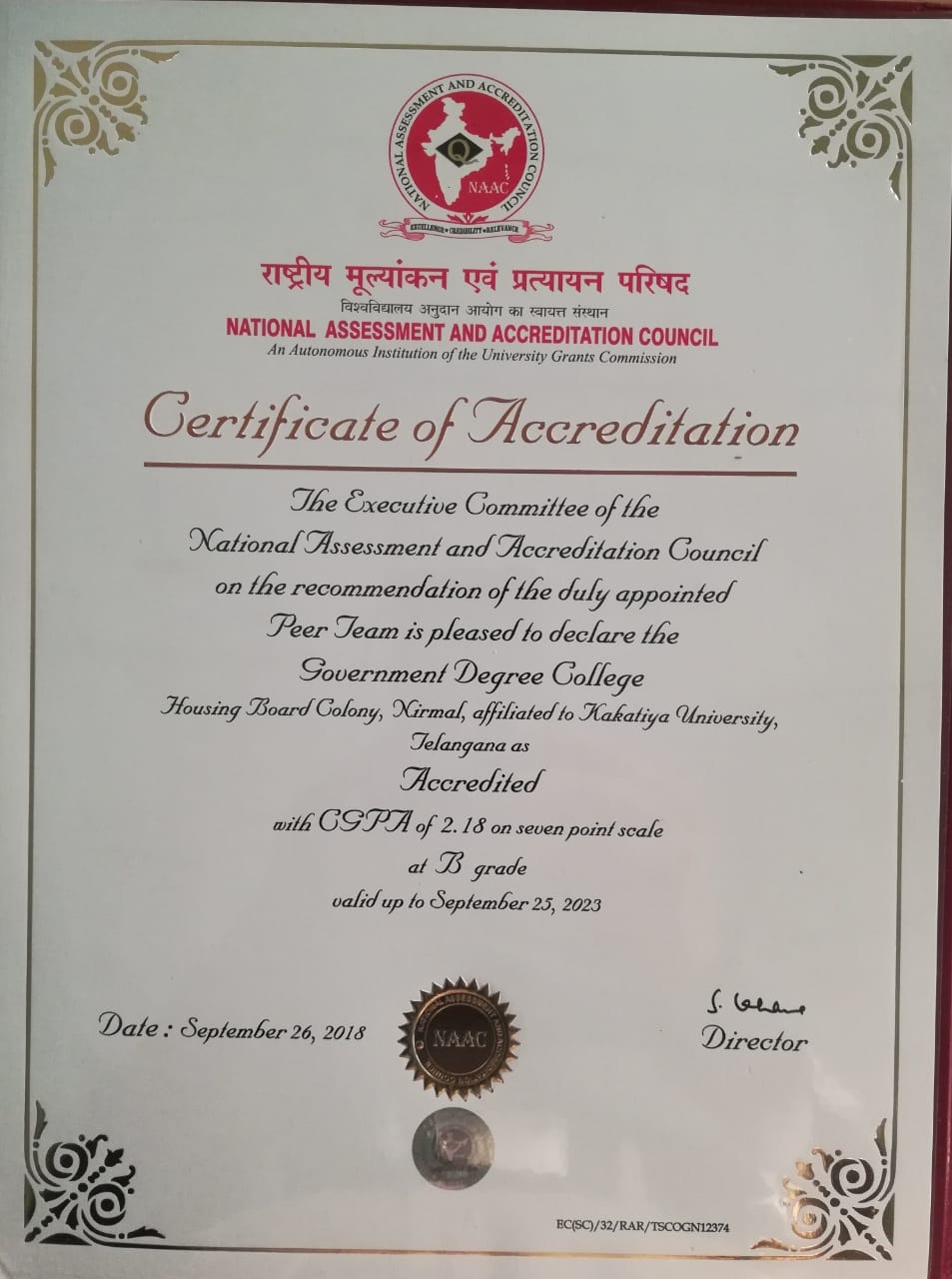 NAAC CYCLE 3 CERTIFICATE