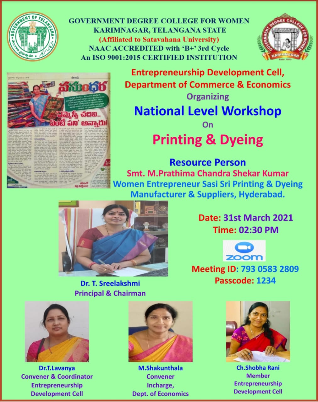 EDC Organized National Level Workshop on "Dyeing and Printing"