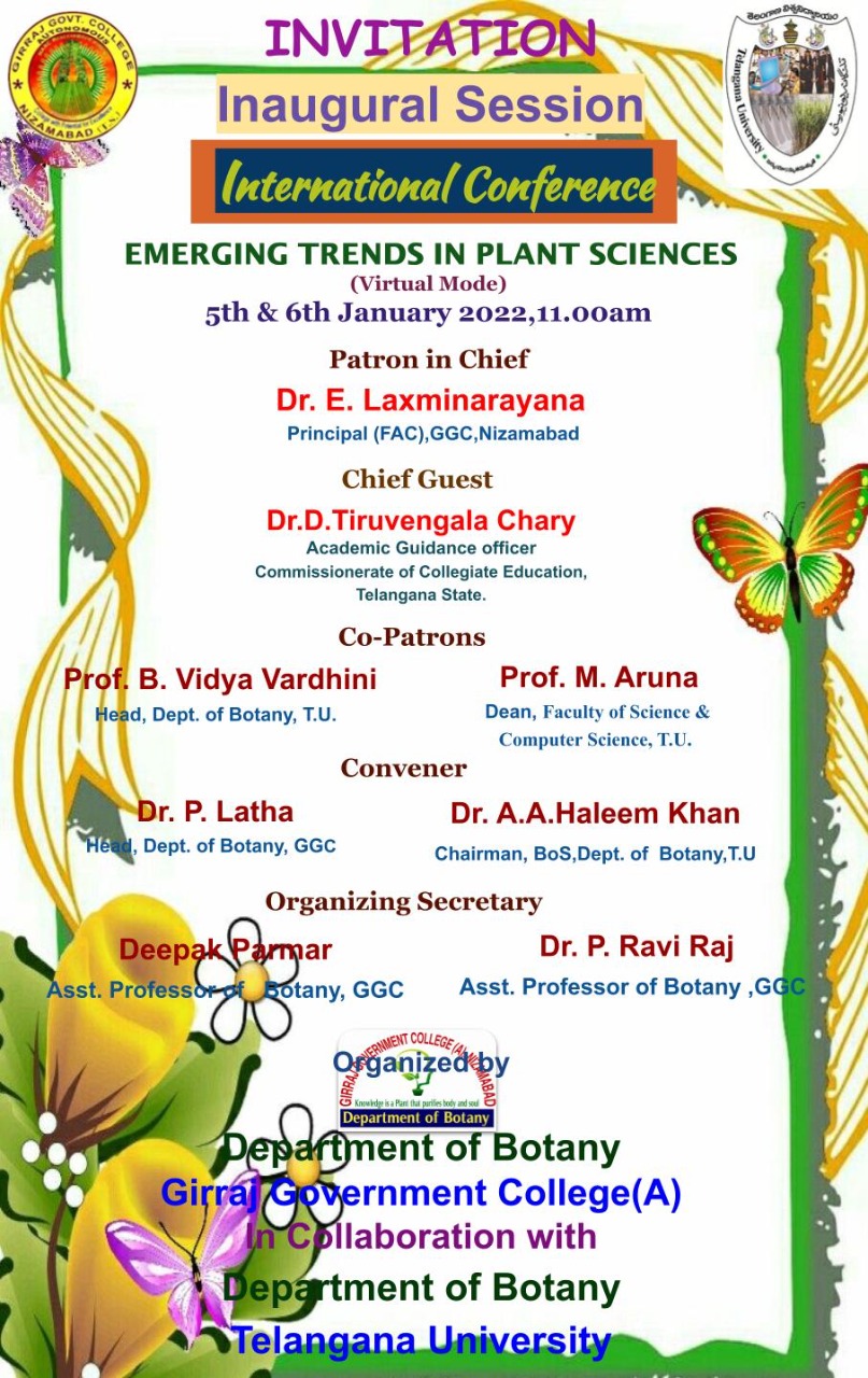 International Conference on Emerging Trends on 5th & 6th January 2022  org by Dept.of Botany